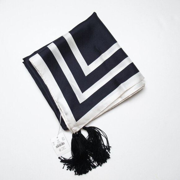 J. Crew 30โ Silk Scarf With Tassels Black & White - Picture 3 of 8